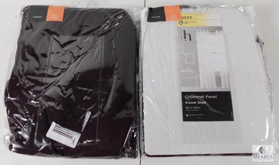 Lot 2 New Grommet Panel Kramer Sheer Curtains 50x84" ea in Exotic Plum