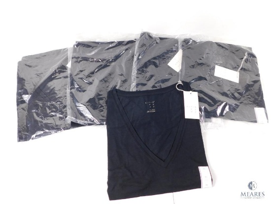 Lot 5 New Ladies V-Neck Black Short Sleeve Shirts Tops All size XL
