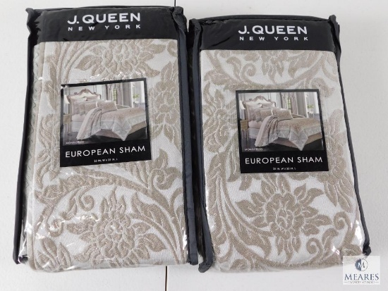 Lot 2 New J.Queen Monticello European Pillow Shams 25" Square Taupe Color