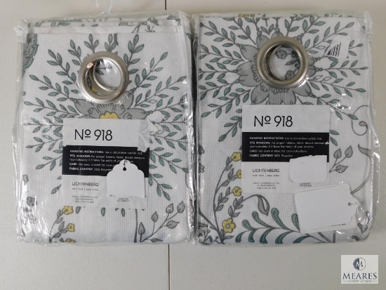 Lot 2 New No 918 Grommet Curtain Panels 40"x 95" ea White w/ Mint Floral Pattern