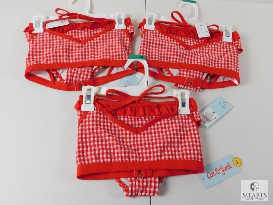 Lot 3 New Cat & Jack Girls 2 pc Bikini Swimsuits Red & White Plaid Size M 7/8