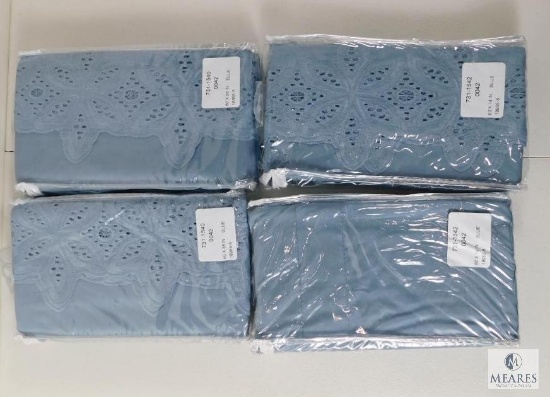 Lot 4 New Eyelet Lace Light Blue Curtain Valances 2) 60" x 36" & 2) 60" x 14"