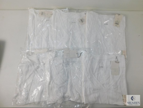 Lot 6 New andeawy V-Neck Ladies White Short Sleeve T-shirts all Size M Medium