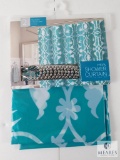 New Peva 2 Pc Shower Curtain Set 12 Chrome Finish Hooks + 71