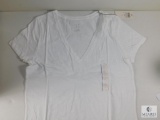 Case Lot 48 New andeawy Ladies White V-Neck Short Sleeve Shirts Tops all Sz L Large