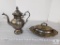 Lot of 2 Silver Plated Pieces, Teapot & Decorative Covered Tray Dish