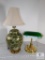 Underwriter Laboratories Brass Lamp with Glass Shade and 1 Ceramic Lamp