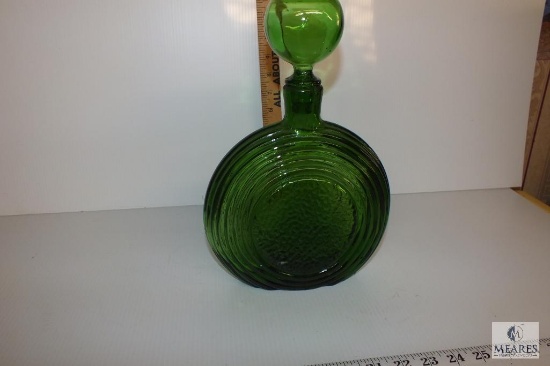 Vintage Green Pressed Glass Decanter