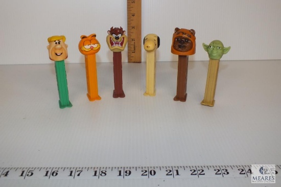 Pez Dispensers - Barney Rubble, Garfield, Snoopy, Tasmanian Devil, Yoda Cartoon Characters