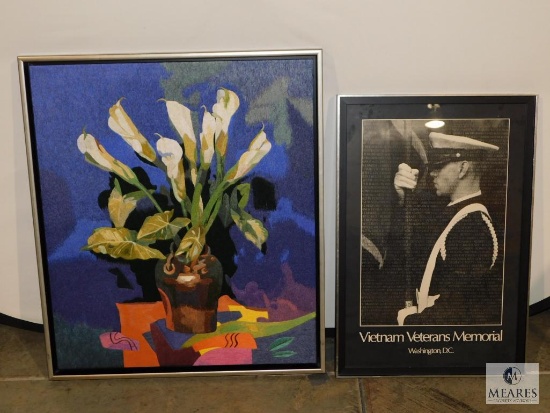 Lot 2 Pictures 1) Abstract Woven like Fabric & 1) Framed Vietnam Veterans Memorial Poster