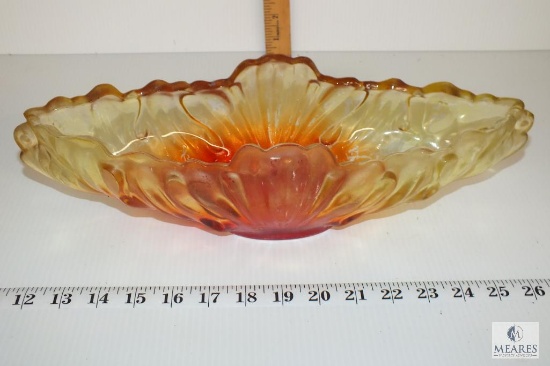 Vintage Glass Large Console Bowl or Long Fruit Dish, Orange