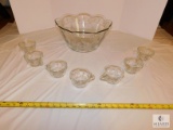 Glass Punch Bowl with 7 Glass Punch Cups with Handles