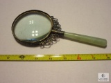 Antique Magnifying Glass Jade Handle & ornate metal frame