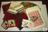 Lot assorted Fabric & Vinyl Place mats, New packs Napkins, Hand towels & 2 Wine Pot Holders