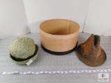 Lot of 2 Assorted Hats. Genevieve Original Paris, New York Green and White Hat. Dobbs New York