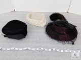 Lot of 3 Assorted Vintage New York Hats, Union Made White Hat, Black Hat with Bow