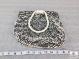 Small Vintage Black and White Beaded Purse with Handles