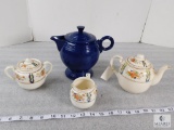 Lot of Assorted Dishes, Hand Painted Tea Pot, Creamer Pot, Sugar Bowl, Fiesta Tea Pot