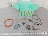 Lot of Assorted Costume Jewelry, Beaded Necklaces, Bracelets, Pins, Rings, Pendants