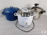 Lot of 3 Kitchen Pots, Cooking Dishes, Aroma Stainless Rice Cooker, Magefesa Stainless Steel