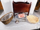 Rolling Magazine Holder and Assorted Baskets, Wicker Baskets