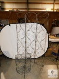 Lot Tri-Fold Metal Screen w/ Flower or Candle Holders & Small Metal Half Moon Shaped Plant Stand