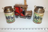 Decorative tin milk cans and milk truck