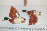 Lot 2 Ceramic Mallard Ducks in Flight Wall Pocket Vases