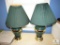 Lot of 2: Table / Desk Lamps Green and Brass Tone
