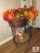 Copper Pot on Metal Stand with faux Fall Flowers
