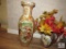 Lot of 2: Asian-influenced Vases and faux Fall Flowers