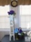 Lot Wood Painted Flower Stand, Lot faux Flowers & Baldauf Wall Clock