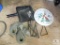 Lot Garden Items: (2) Concrete Alligator Figurines, Thermometer, (4) Metal plant Hooks, & Dustpan