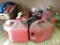 Lot of (6) Gas Containers and Basket of Rags for Oils