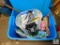 Tote lot of Toys Bicycle Basket, Bubble Blower, Pool Floats, Earmuffs and more