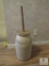Vintage Pottery Crock Butter Churn with wood top and Handle