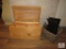 Wooden Chest Storage Box & Wicker Basket lot