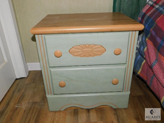 Two-Drawer Nightstand light oak and Sage Green finish