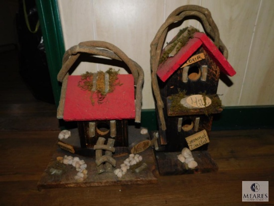 Lot of 2: Wood / Twig Rustic Decorative Birdhouses Noahs Ark & Mill