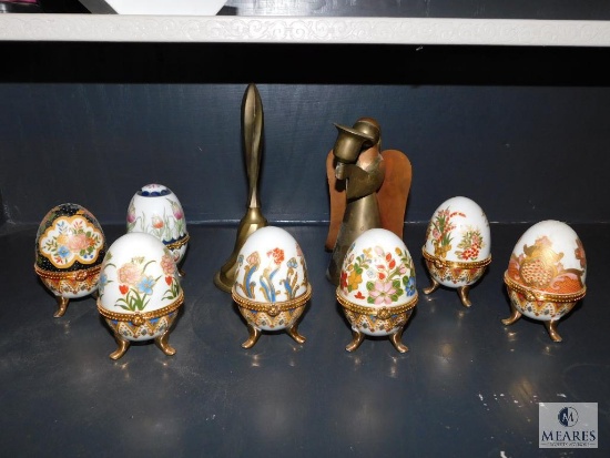 Lot of Epergne Eggs Trinket holders, Copper Angel & Brass bell