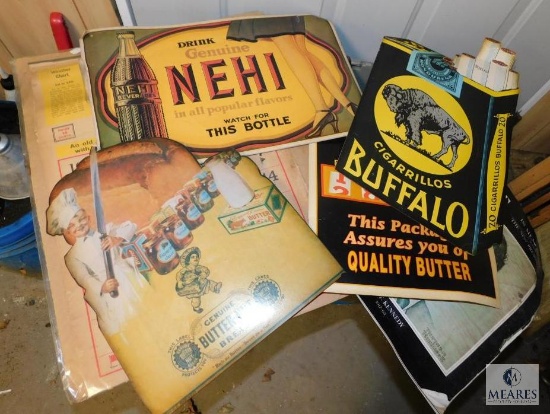 Lot Vintage Paper & Tin Advertisments & Calendars Buffalo Cigarettes, Nehi