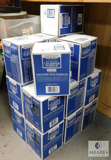 Approximately 15 boxes of Daily Chef 7" Black Strirrer Sipper Straws