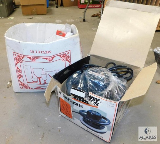 Lot 10" Car Polisher, Trailer Ball System, and assorted Lubricants