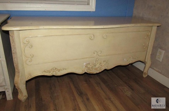 Ornate Ivory Wooden Storage Bench Two-compartment