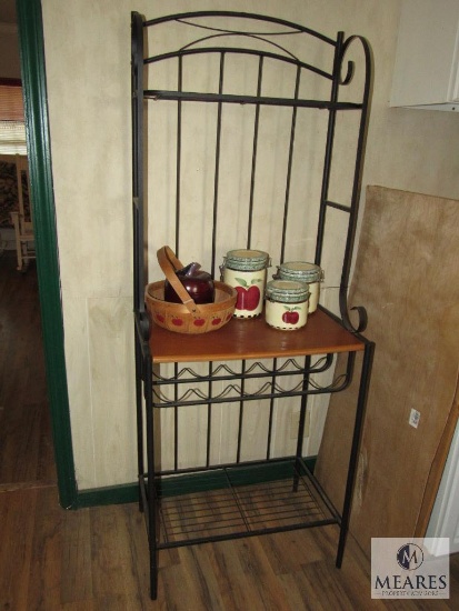 Black Metal and Wood Bakers / Wine Rack