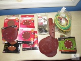 Lot Sanding Discs for Orbital Sander, Shower Curtain Hooks, and assorted Bungee Cables