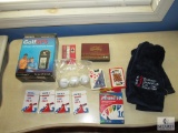 Lot Golf GPS, Golf balls, playing cards, dice, and business card holder