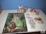 Lot of Angel Decorations Figurines, Stuffed Animal, Picture, and Nightlights