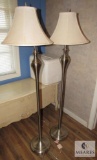 Lot of 2: Floor Lamps Silver Nickel Finish with Ivory Shades