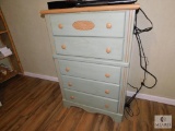 Five-Drawer Chest of Drawers Light Oak and Sage Green finish